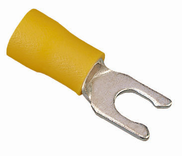 83-7081 Insulated Snap Vinyl Spade Terminal, 12 to 10 AWG, 8 in Stud, Tin Plated Brass
