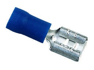 83-9581 Female Disconnect Terminal, 16 to 14 AWG Conductor, 0.25 x 0.032 in Tab, Shouldered Barrel, Brass, Blue