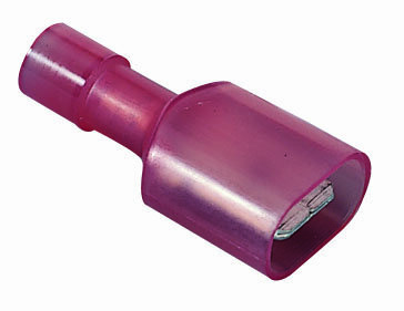 83-9911 Fully Insulated Vinyl Male Disconnect Terminal, 22 to 18 AWG Conductor, 0.25 x 0.32 in Tab, Shouldered Barrel, Brass/Nylon, Red