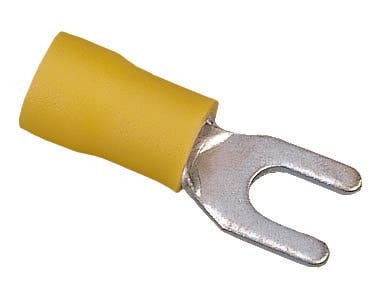 84-7221 Insulated Vinyl Bare Spade Terminal, 12 to 10 AWG, 10 in Stud, Tin Plated Brass