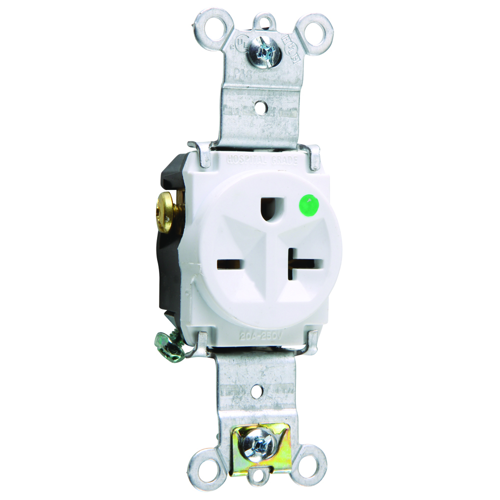 8801W Heavy Duty Single Receptacle, Back and Side Wire, 20 Amp, 250V, White