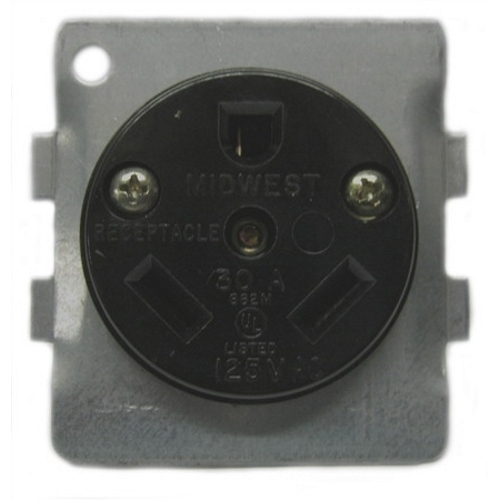 BR32U Midwest GE Industrial Grade Grounding Straight Blade Receptacle, 125 V AC, 30 A, 2 Poles, 3 Wires, Black