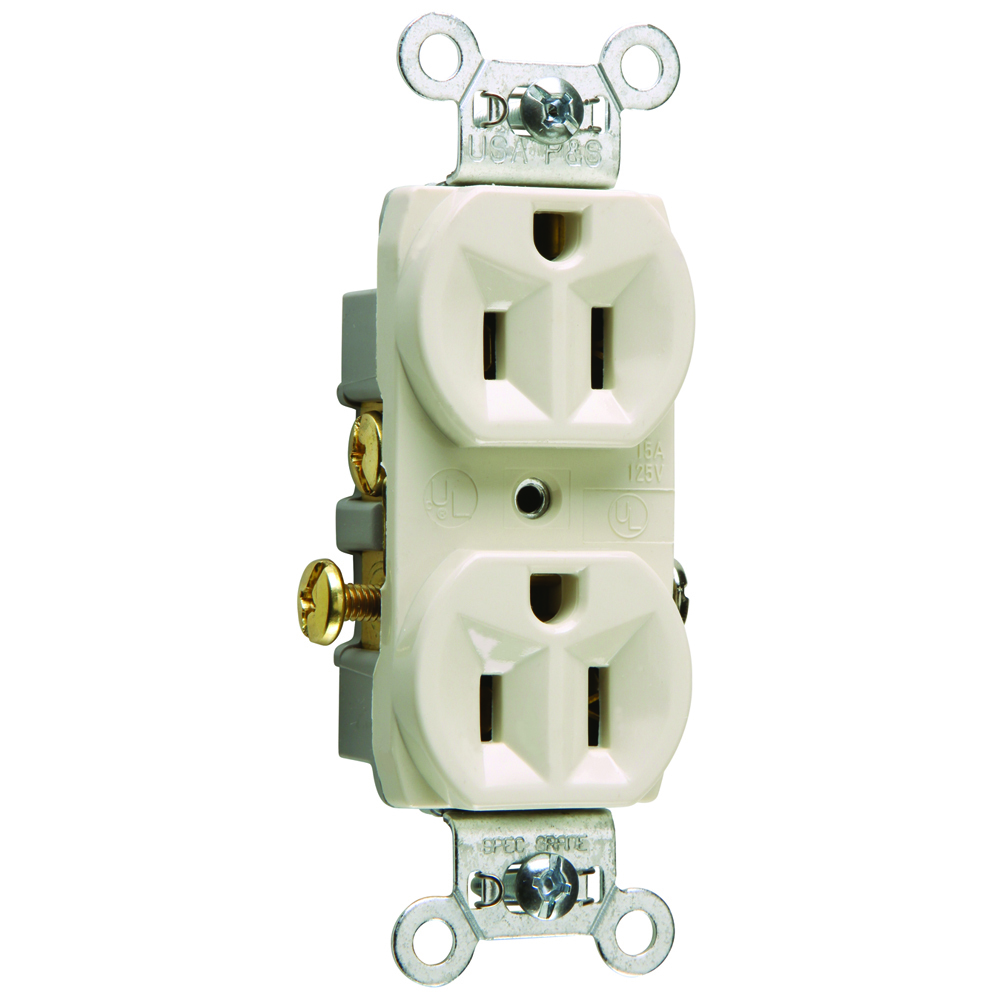 CR15LA 15 Amp 125V Commercial Spec-Grade Duplex Receptacle, Side Wire, Light Almond