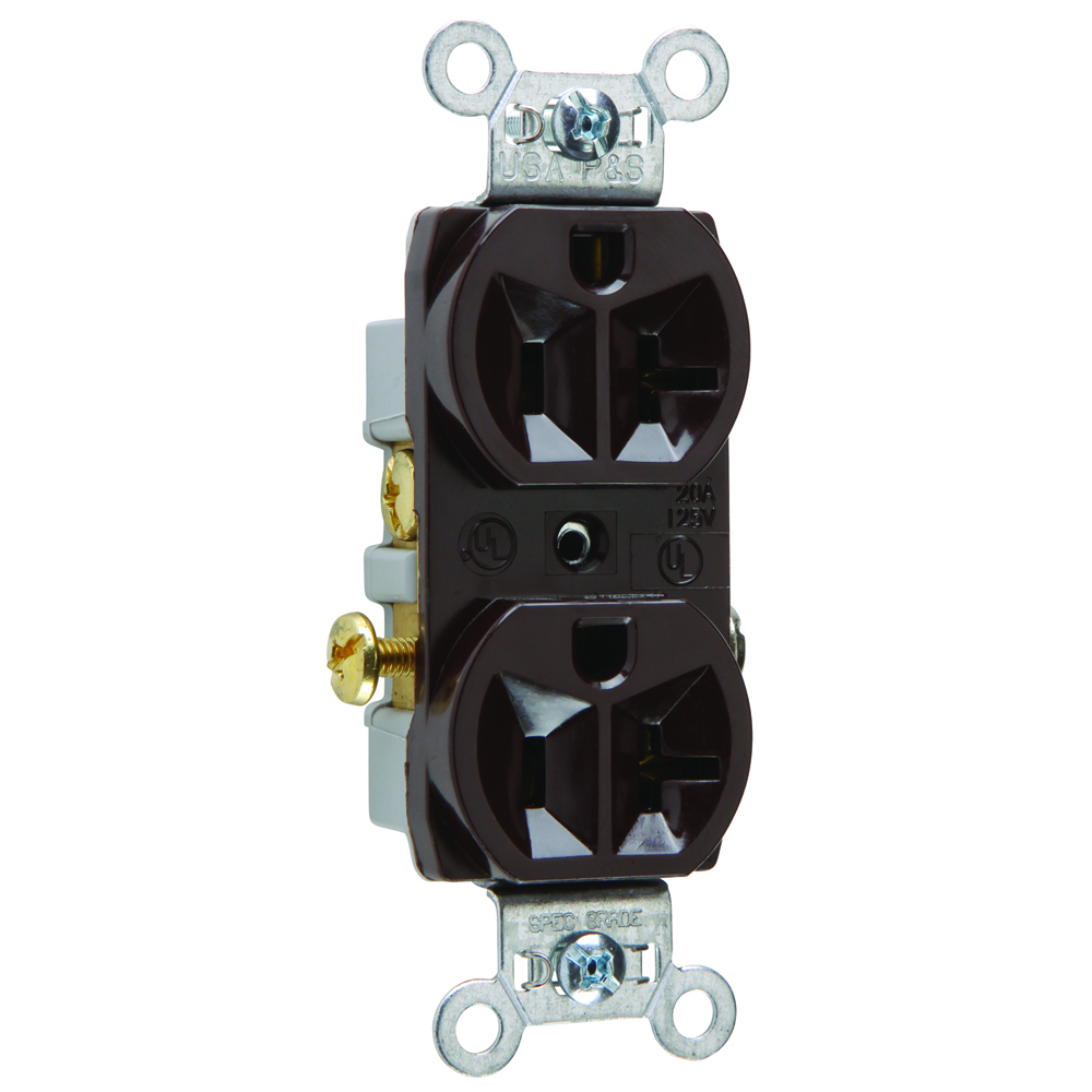 CR20 20 Amp 125V Commercial Spec-Grade Duplex Receptacle, Side Wire, Brown