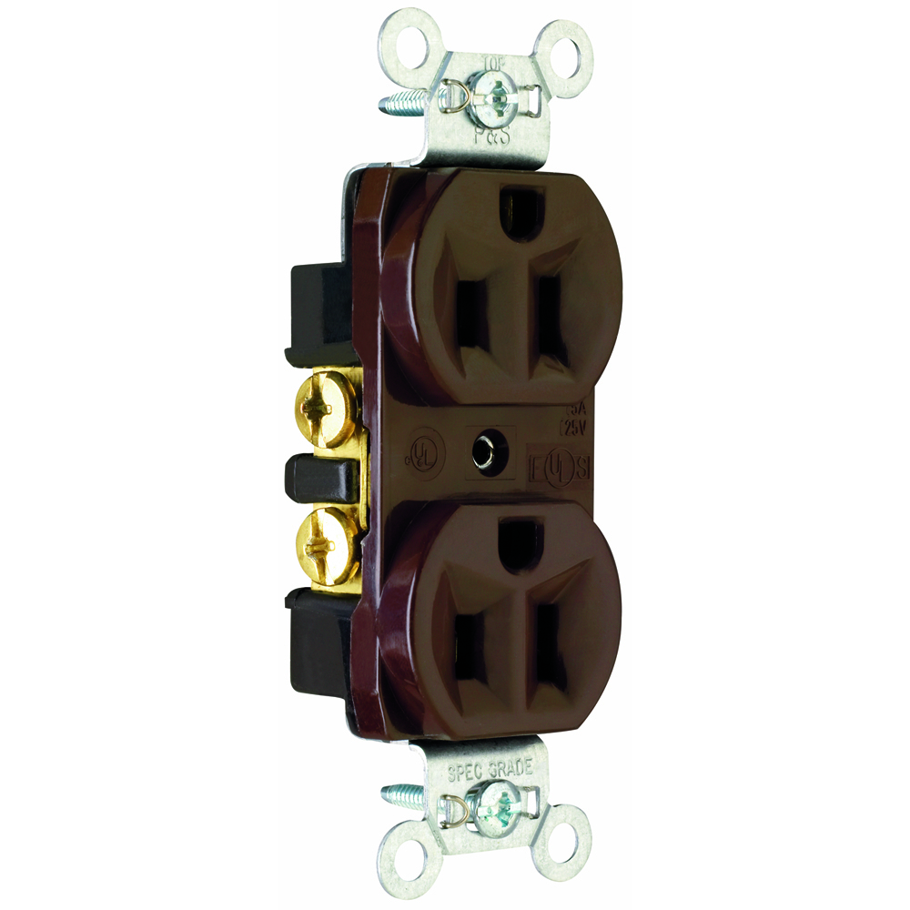 CRB5262 15 Amp 125V Commercial Spec-Grade Duplex Receptacle, Back and Side Wire, Brown