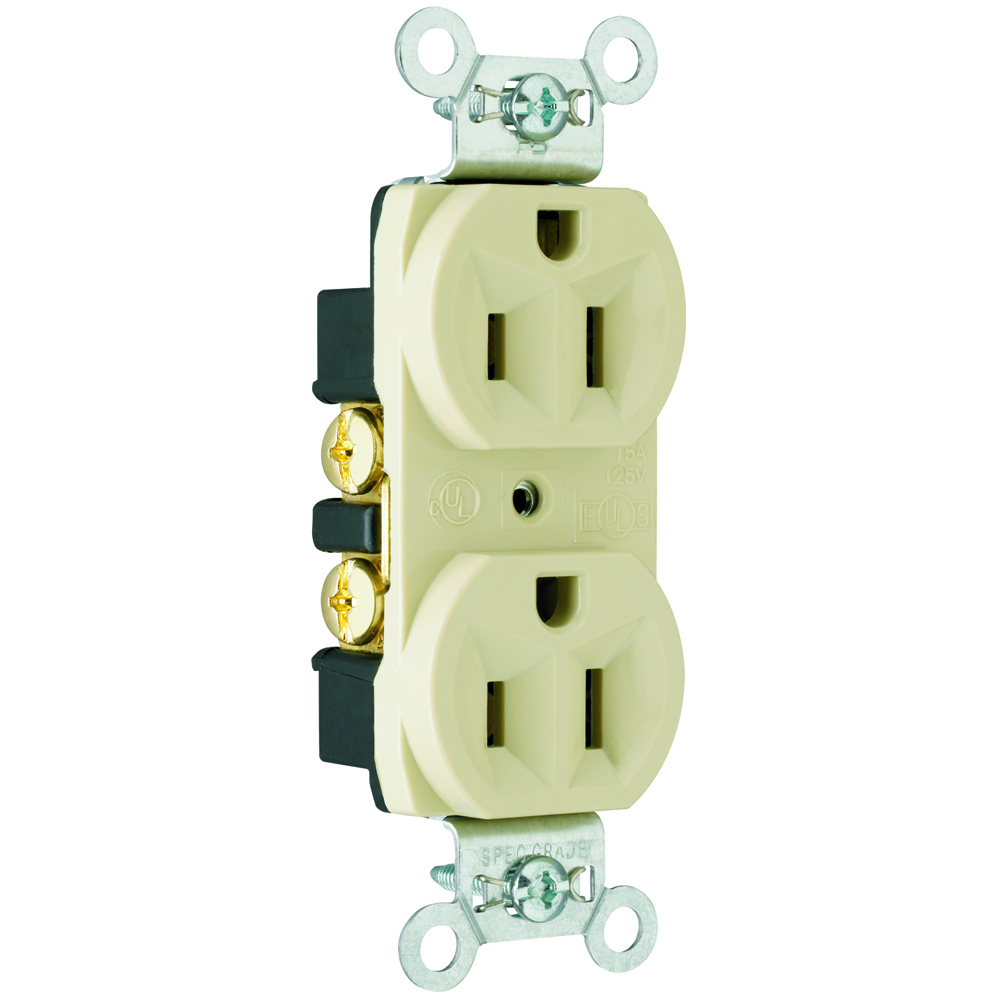 CRB5262I 15 Amp 125V Commercial Spec-Grade Duplex Receptacle, Back and Side Wire, Ivory