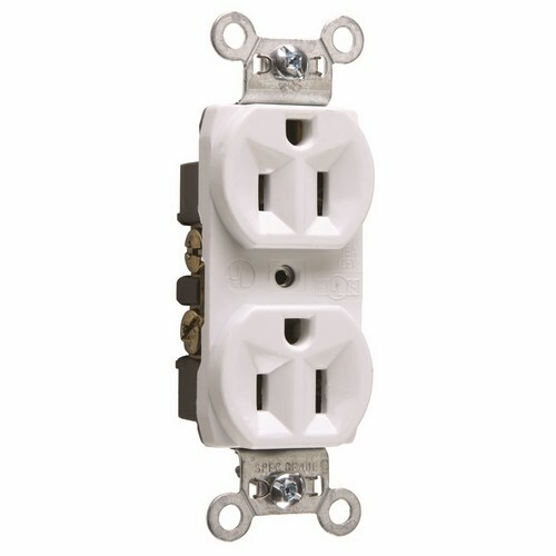 CRB5262W 15 Amp 125V Commercial Spec-Grade Duplex Receptacle, Back and Side Wire, White