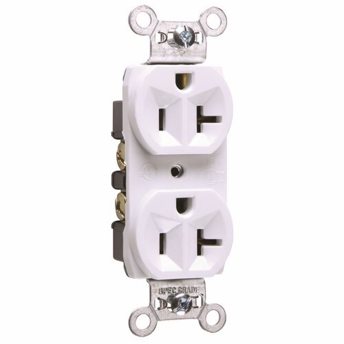 CRB5362W 20 Amp 125V Commercial Spec-Grade Duplex Receptacle, Back and Side Wire, White