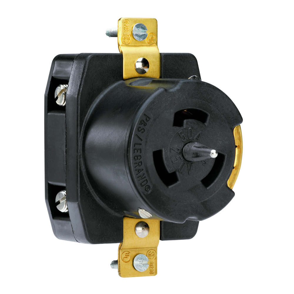 CS8369 50A 250V California Standard Single Receptacle, 3-Pole 4-Wire, Black