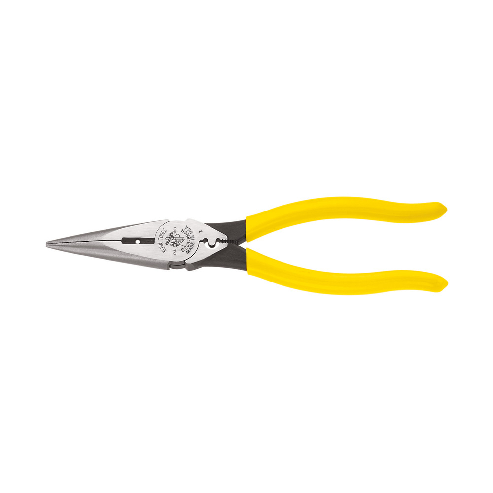 D203-8NCR Crimping Heavy Duty Side Cutting Long Nose Plier, Knurled Steel Jaw, 2.313 in L x 1 in W Jaw, 8.438 in OAL
