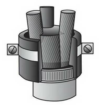 D-3002-2 1-Piece Retrofit Cable Support With Pozi-Grip S-Style Wedging Plug, 3 in, Surface Mount, Molded Canvas Bakelite