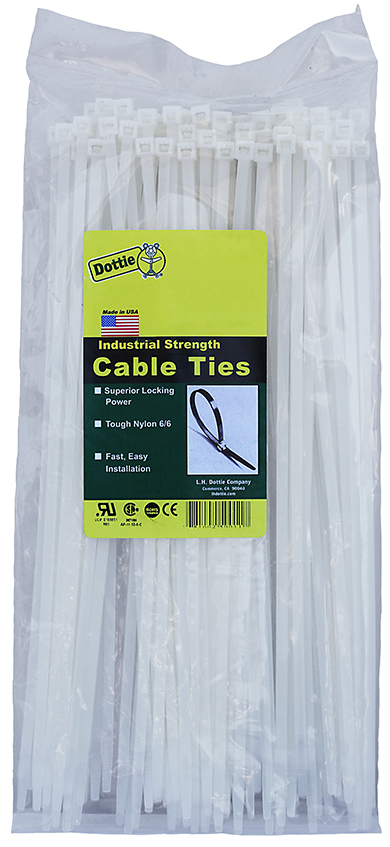DT6 1-Piece Bent Tip Standard Duty Cable Tie, 7.56 in L x 0.18 in W x 0.052 in THK, Nylon, Natural