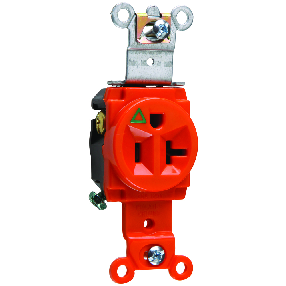 IG5361 Isolated Ground Heavy Duty Spec Grade Single Receptacle, Back and Side Wire, 20 Amp, 125V, Orange