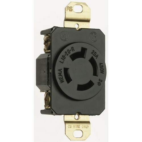 L1620R 20 Amp 480V NEMA L1620 Single Receptacle, 4-Wire 3-Phase, Black