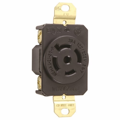 L2120R 20 Amp 120/208V NEMA L2120 Single Receptacle, 5-Wire 3-Phase, Black