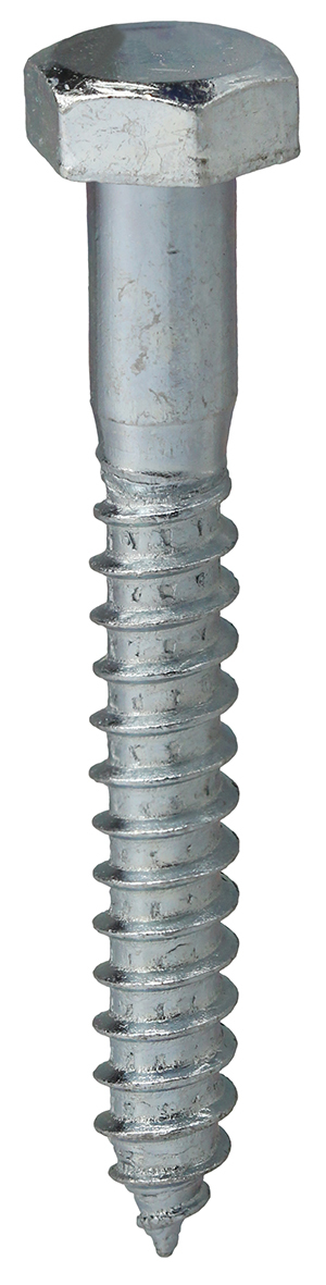LAG384 Lag Screw, 3/8 in, 4 in OAL, Steel, Zinc Plated