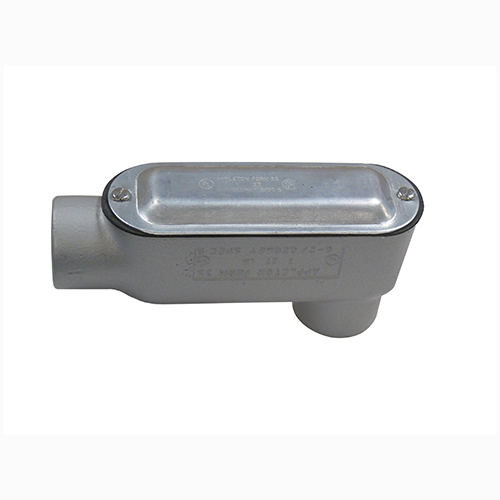 LB-100CG Type LB Conduit Outlet Body With Cover and Gasket, 1 in Hub, 12.5 cu-in Capacity, Malleable Iron, Aluminum Enamel/Zinc Electroplated
