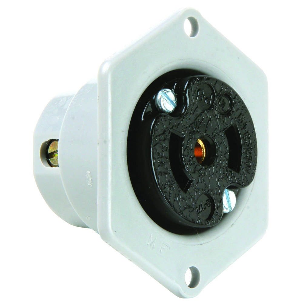 ML314 Turnlok Midget Lock Locking Flanged Outlet, 125/250 VAC, 15 A, 2 Poles, 3 Wires, Black/Gray