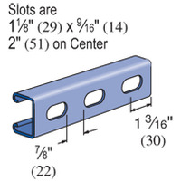 P4100T-10PG Shallow Slotted Strut Channel, 10 ft x 1-5/8 inch x 13/16 inch, Pre-galvanized Steel, 14 Gauge