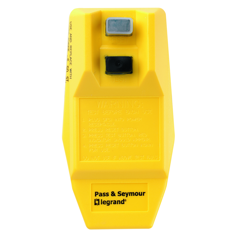 1594-CMM Manual Reset Portable Right Angle GFCI Plug, 125 VAC, 15 A, 2 Poles, Yellow