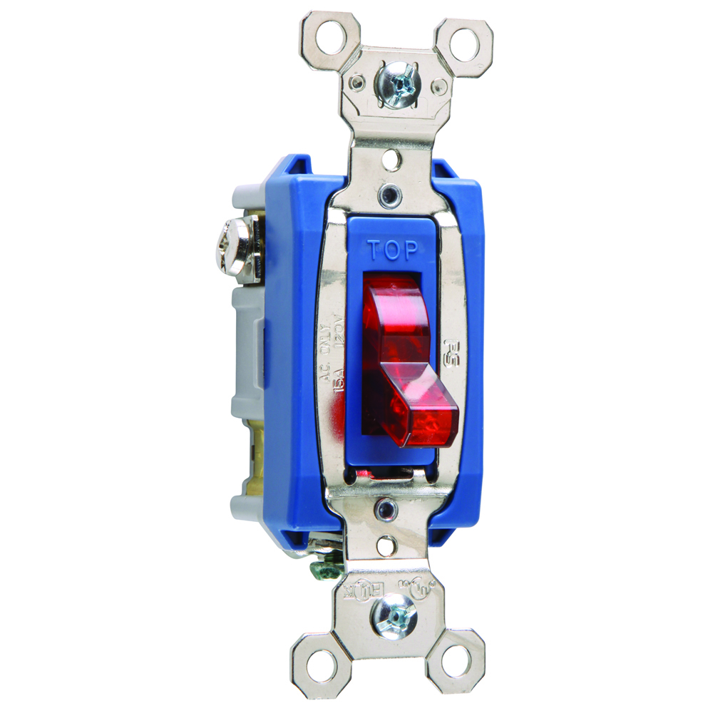PS15AC1RPL Industrial Extra Heavy Duty Switch, Lighted When On, Back and Side Wire, Red