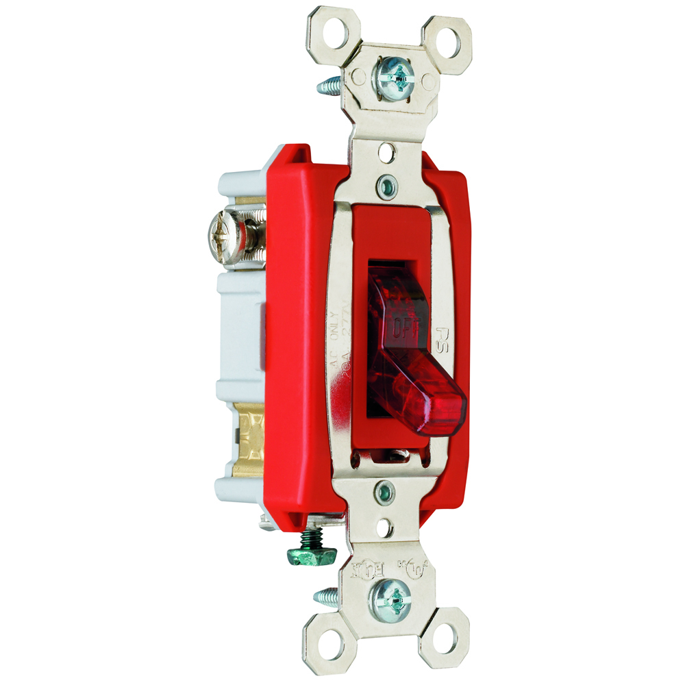 PS20AC1RPL7 Industrial Extra Heavy Duty Switch, Lighted When On, Back and Side Wire, Red