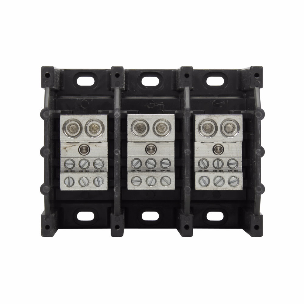 16325-3 Barrier Power Distribution Block, 600 V AC/DC, 350 A, 3 Poles, 14 to 2/0 AWG, 8 to 2/0 AWG Wire, Aluminum/Thermoplastic