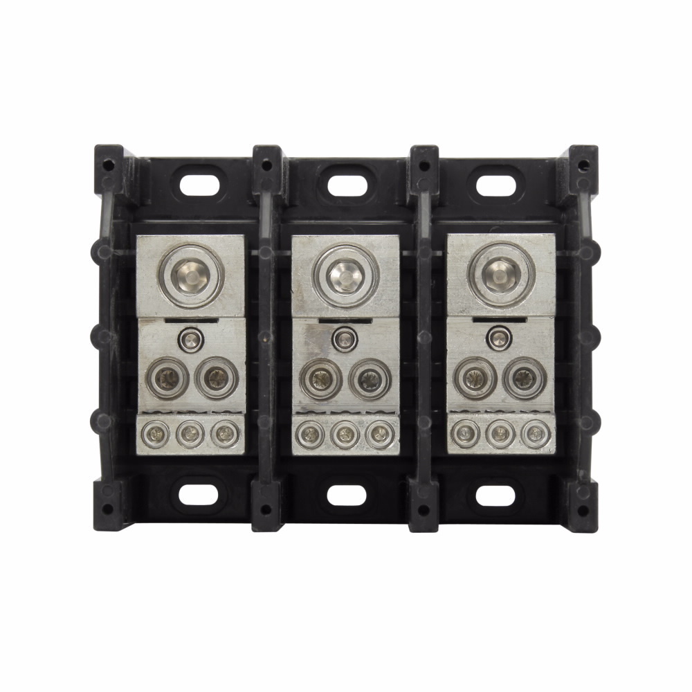 16332-3 Barrier Power Distribution Block, 600 V AC/DC, 310 A, 3 Poles, 6 AWG to 350 kcmil Wire, Aluminum/Thermoplastic