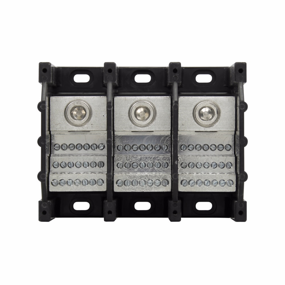 16372-3 Barrier Power Distribution Block, 600 V AC/DC, 310 A, 3 Poles, 6 AWG to 350 kcmil Cu/Al Line, 14 to 10 AWG Cu, 10 AWG Al Load Wire, Aluminum/Thermoplastic