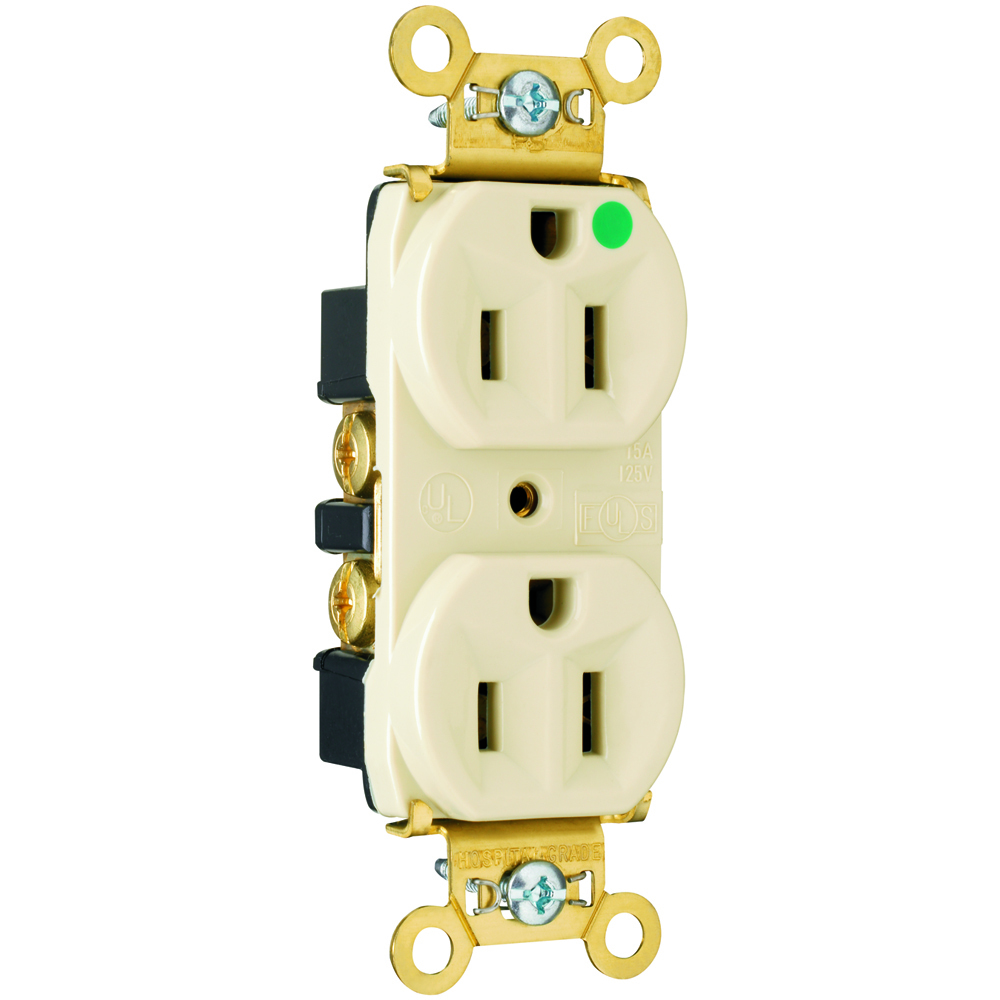 PS8200HI 15 Amp 125V Heavy Duty Hospital-Grade Duplex Receptacle, Back and Side Wire, Ivory