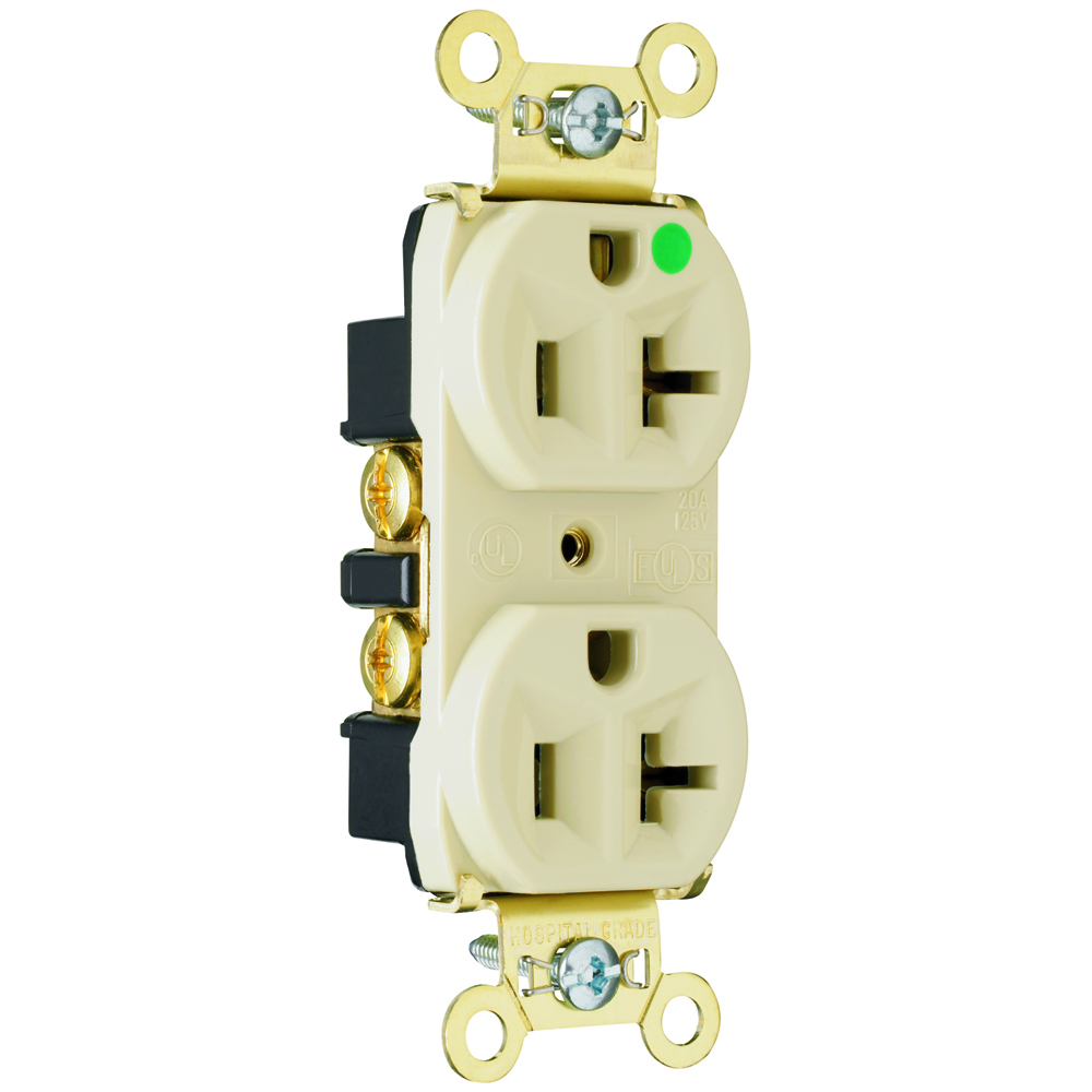 PS8300HI 20 Amp 125V Heavy Duty Hospital-Grade Duplex Receptacle, Back and Side Wire, Ivory