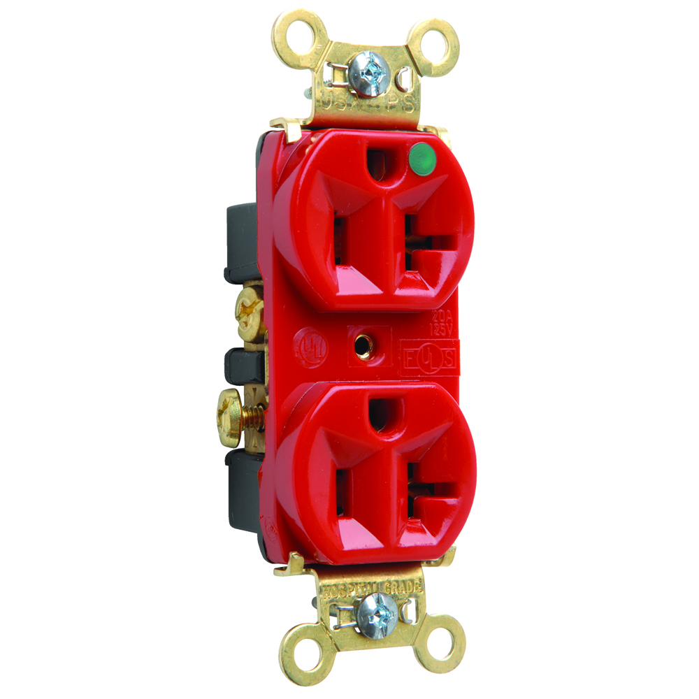 PS8300HRED 20 Amp 125V Heavy Duty Hospital-Grade Duplex Receptacle, Back and Side Wire, Red