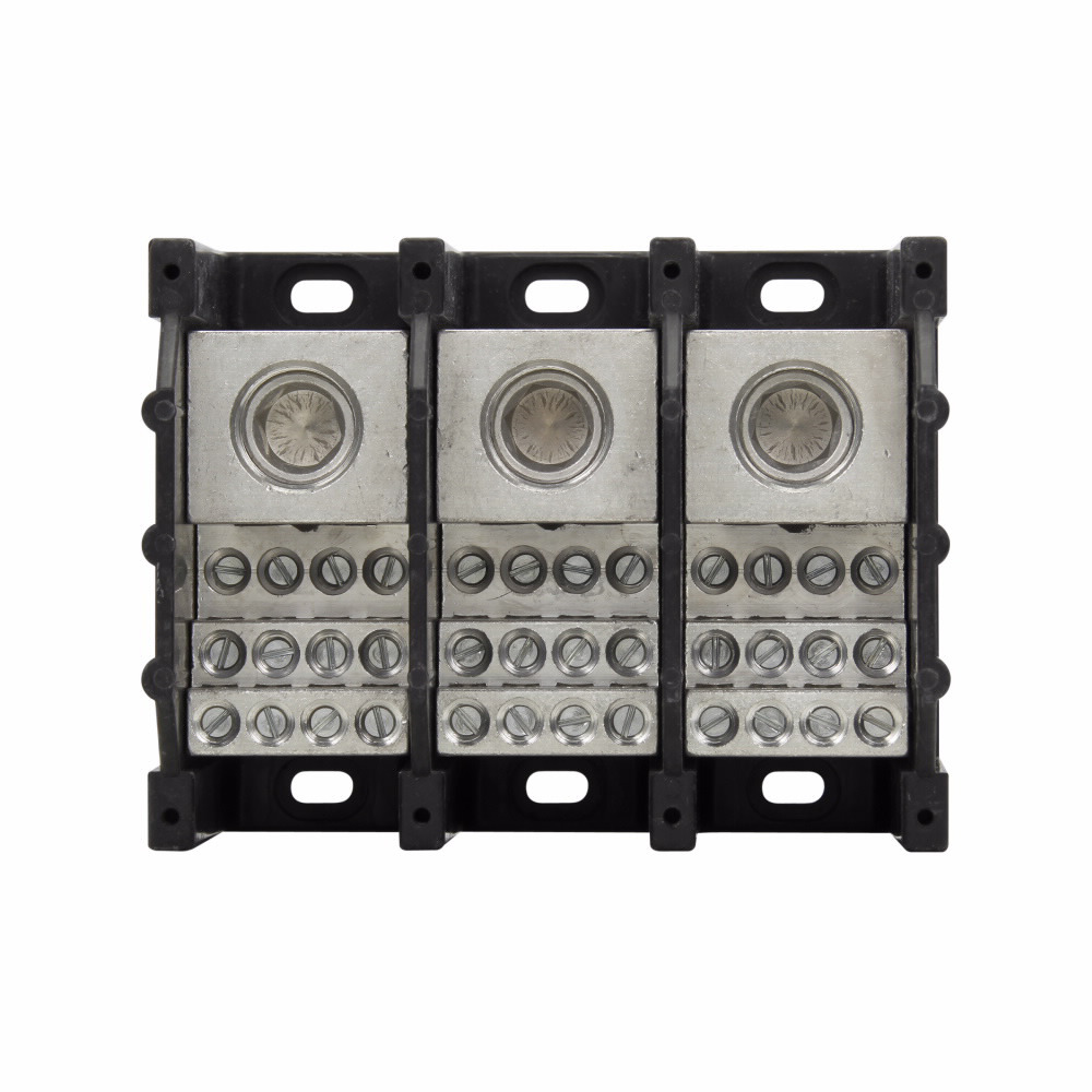 16375-3 Barrier Power Distribution Block, 600 V AC/DC, 420 A, 3 Poles, 2 AWG to 600 kcmil Wire, Aluminum/Thermoplastic