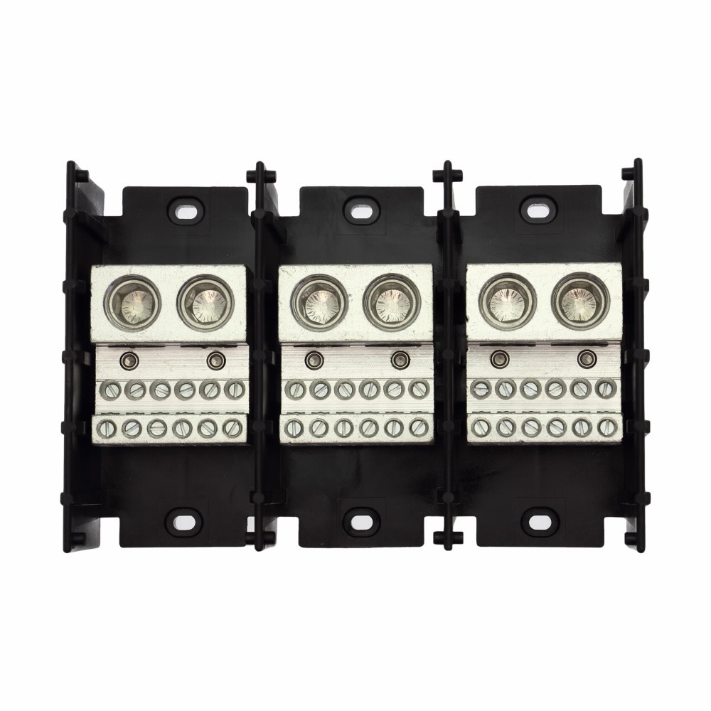 16530-3 Standard Power Distribution Block, 600 V AC/DC, 760 A, 3 Poles, 6 AWG to 500 kcmil Cu/Al Line, 14 to 4 AWG Cu AL Load Wire, Thermoplastic