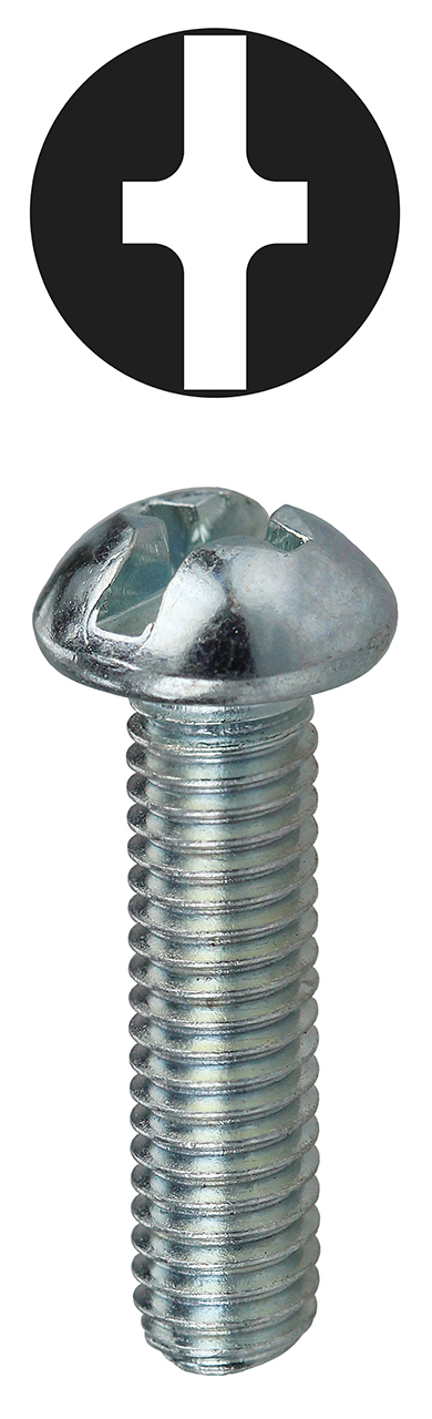 RMC1412 Combination Machine Screw, 1/4-20, 1/2 in OAL, Steel, Round Head, Zinc Plated, Phillips/Slotted Drive