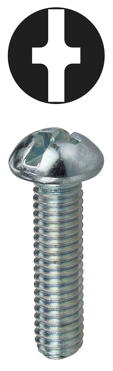 RMC1434 Combination Machine Screw, 1/4-20, 3/4 in OAL, Steel, Round Head, Zinc Plated, Phillips/Slotted Drive