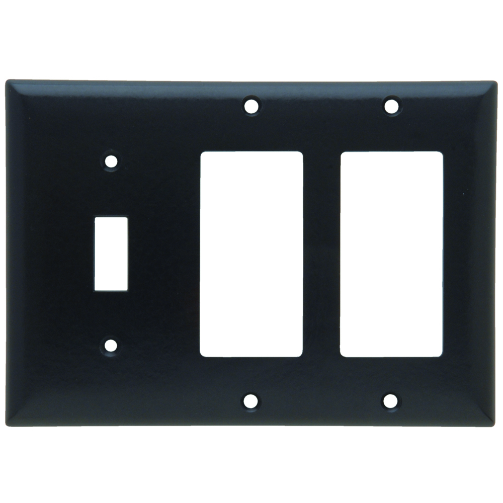 SP1262BK Combination Openings, 1 Toggle Switch and 2 Decorator, Three Gang, Black