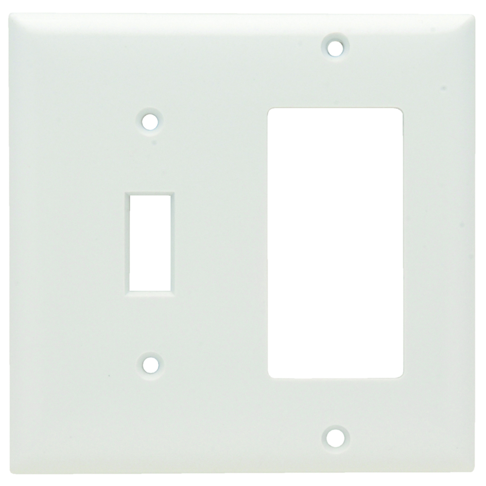 SP126W Combination Openings, 1 Toggle Switch and 1 Decorator, Two Gang, White