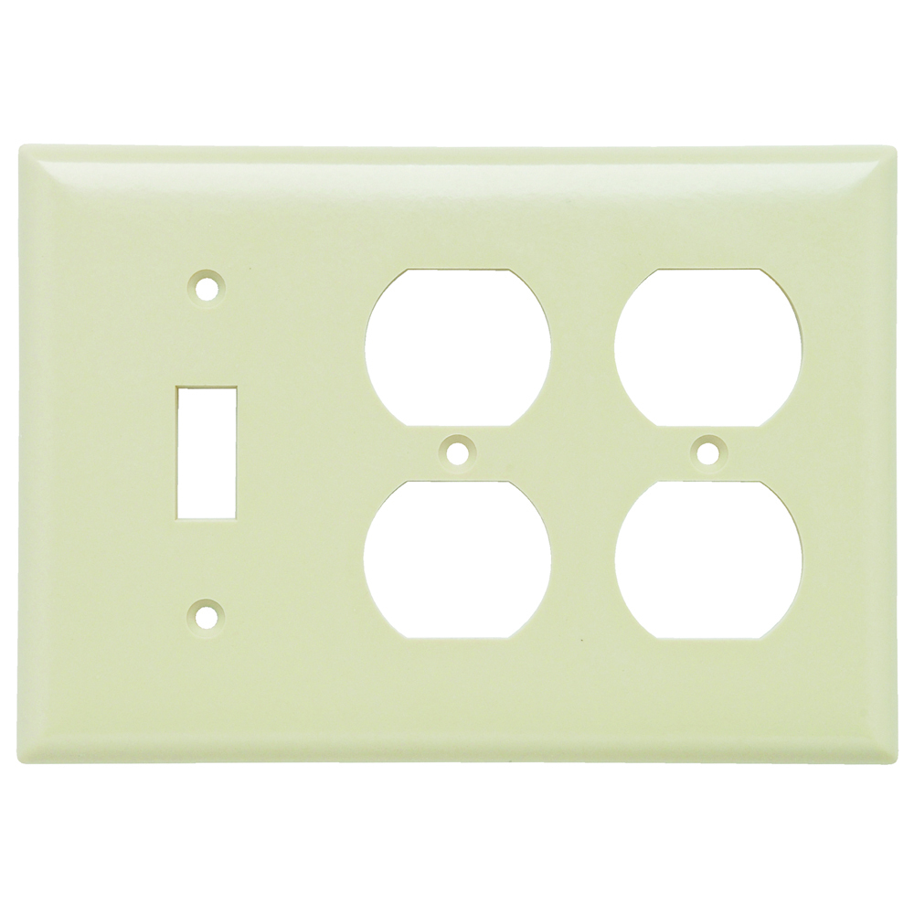 SP182I 3-Gang Thermoset Wall Plate, 1 Toggle Switch, 2 Duplex Receptacle, Ivory