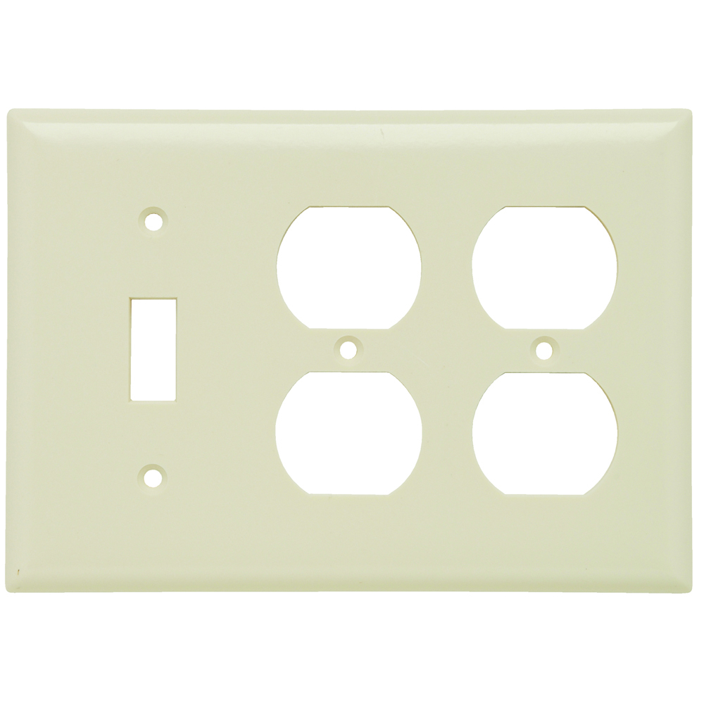 SP182LA 3-Gang Thermoset Wall Plate, 1 Toggle Switch, 2 Duplex Receptacle, Light Almond