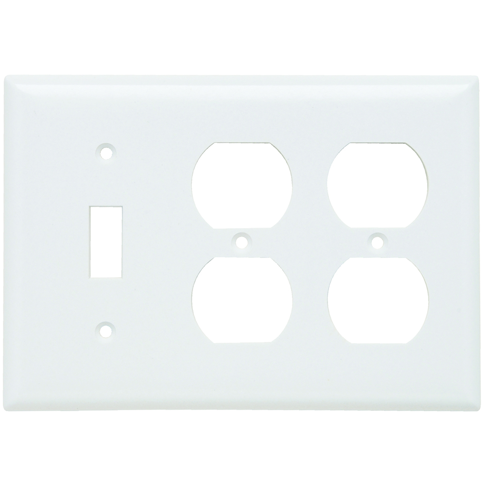 SP182W 3-Gang Thermoset Wall Plate, 1 Toggle Switch, 2 Duplex Receptacle, White