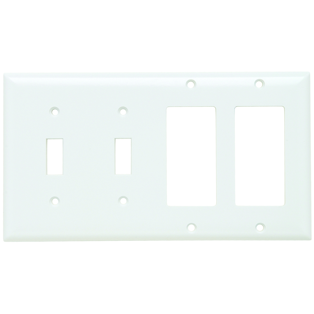 SP2262W Combination Openings, 2 Toggle Switch and 2 Decorator, Four Gang, White