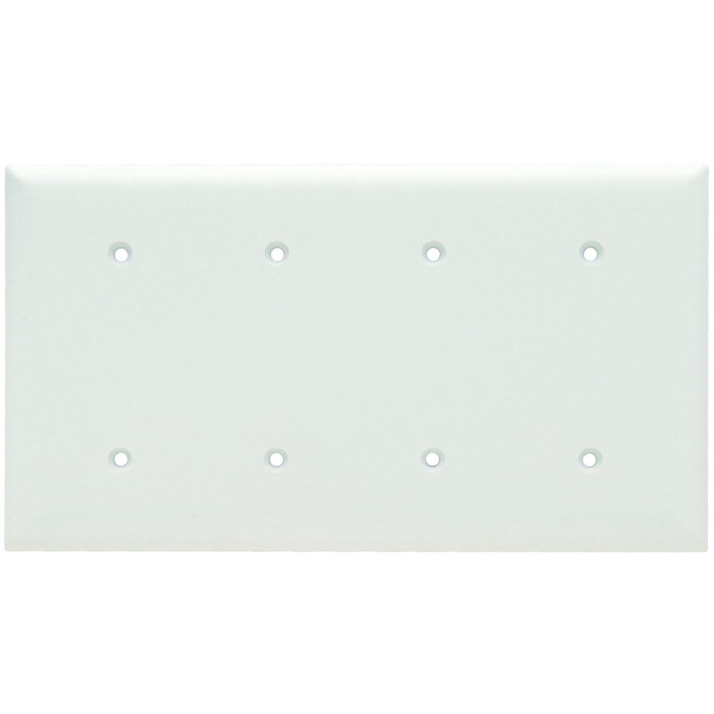 SP44W 4-Gang Thermoset Wall Plate, Blank, Strap Mounted, White