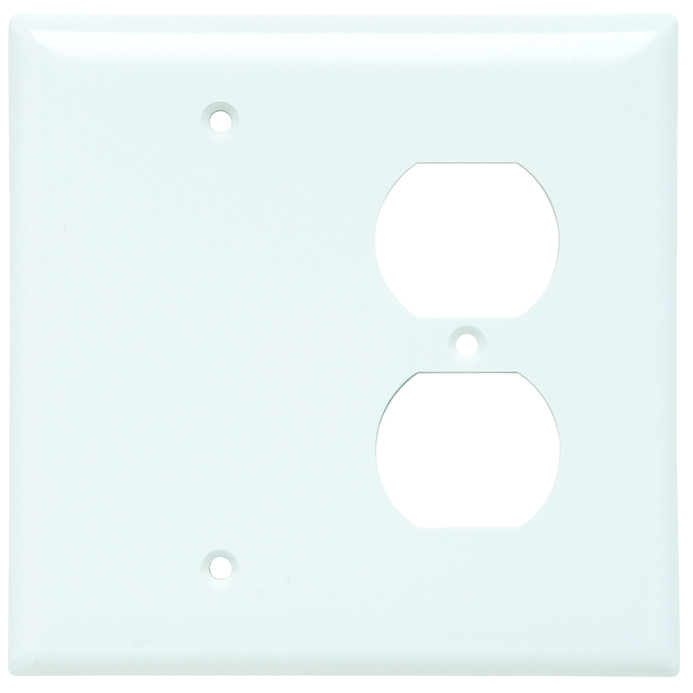 SPJ138W Junior Jumbo 2-Gang Thermoset Wall Plate, 1 Blank, 1 Duplex Receptacle, White