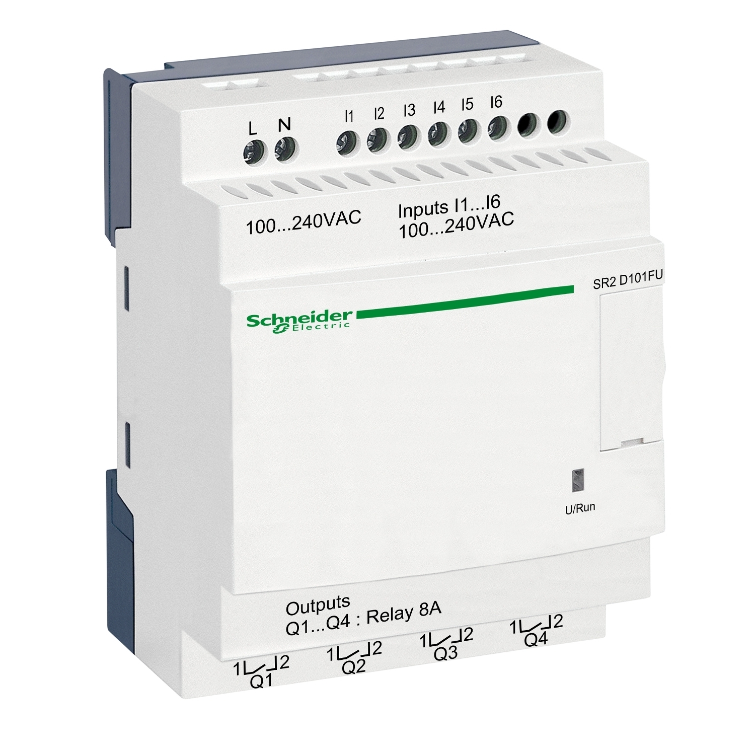 SR2D101FU Zelio Compact Logic 2 Smart Relay, 120/240 V AC Supply, 6 Inputs, 4 Outputs, Discrete Input, Relay Output