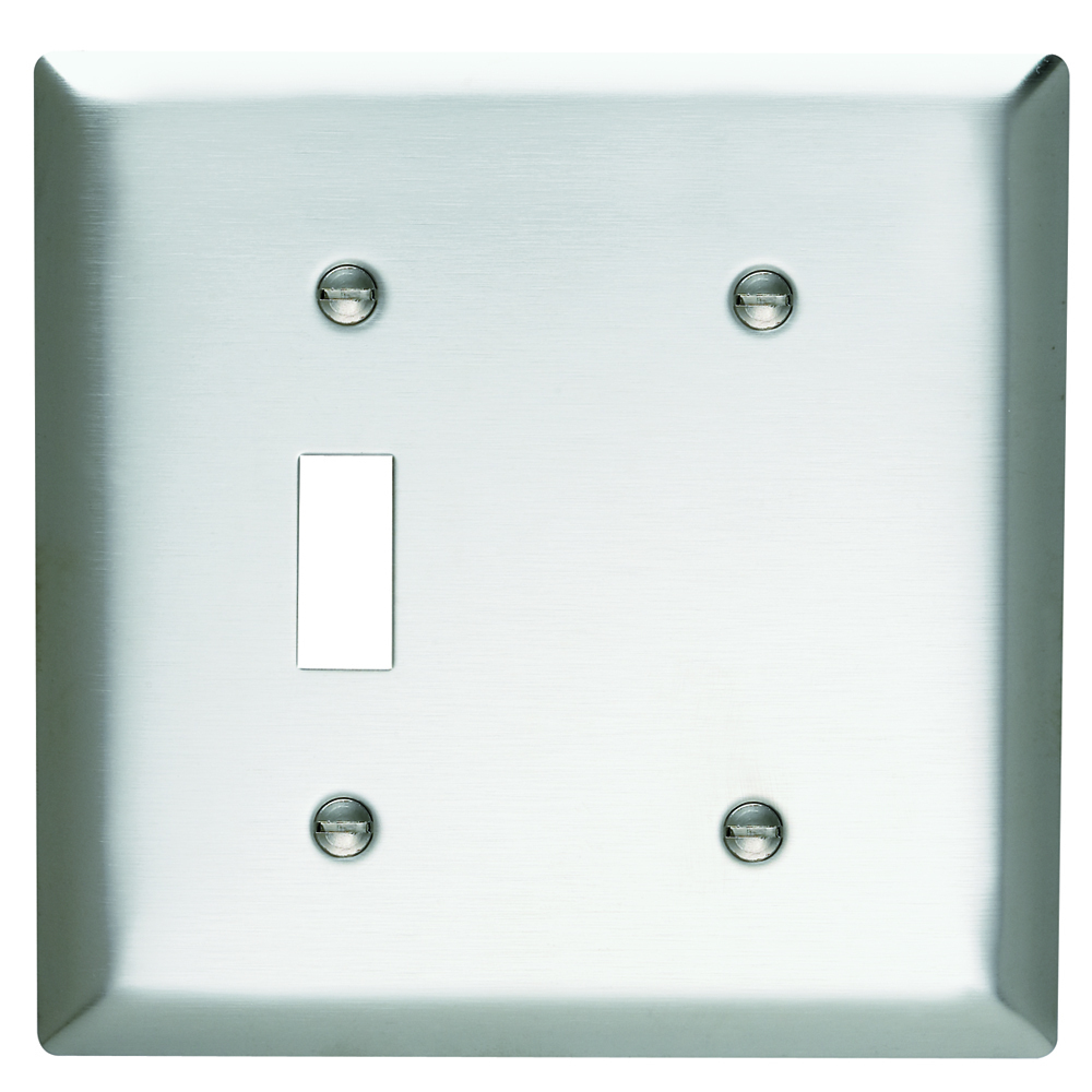 SS114 Combination Openings, 1 Toggle Switch and 1 Blank, Two Gang, 302/304 Stainless Steel