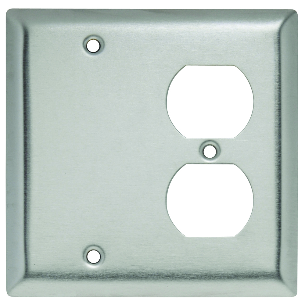 SS138 2-Gang 302/304 Stainless Steel Wall Plate, 1 Blank and 1 Duplex Receptacle