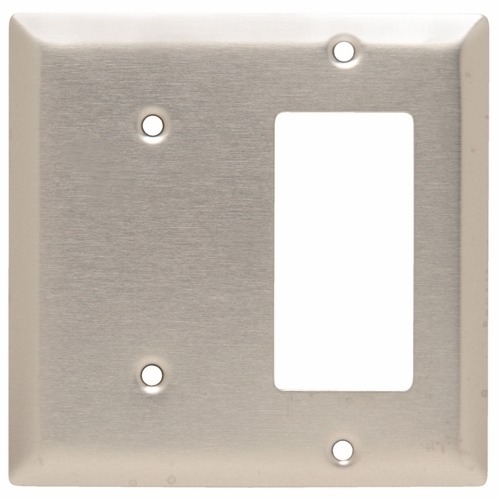 SS1426 2-Gang 302/304 Stainless Steel Wall Plate, 1 Blank and 1 Decorator