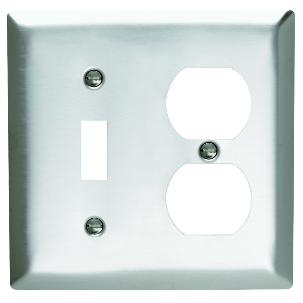 SS18 2-Gang 302/304 Stainless Steel Wall Plate, 1 Toggle Switch and 1 Duplex Receptacle