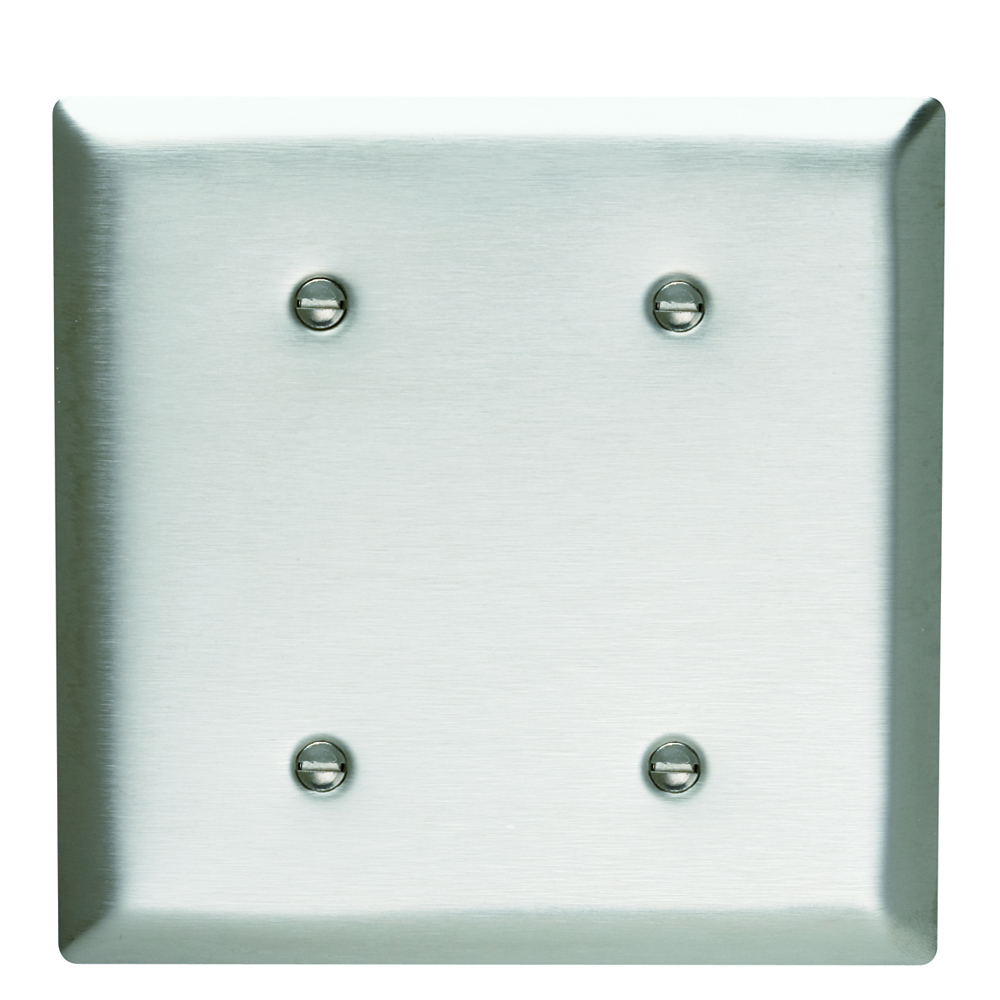 SS24 2-Gang 302/304 Stainless Steel Wall Plate, Blank, Strap Mounted